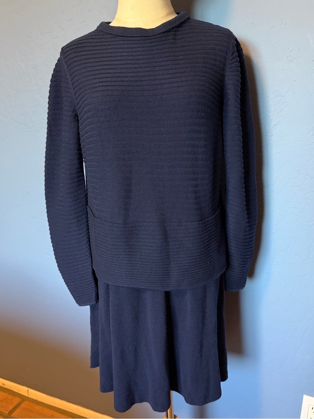 Lafayette 143 Navy Wool Sweater Dress
